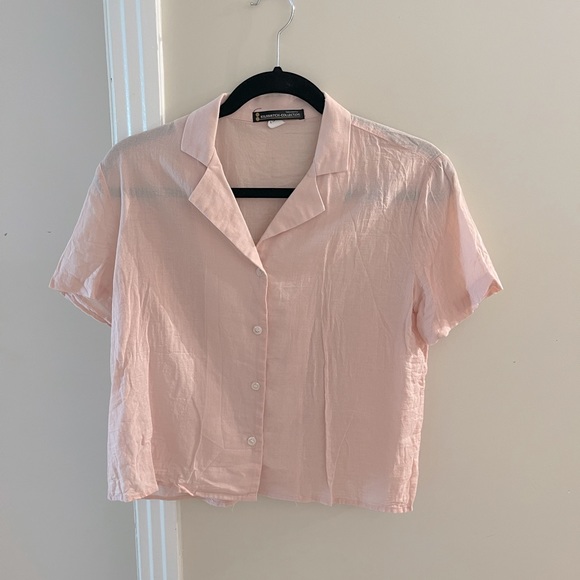 Vintage Pink Linen Shirt Short Sleeve - Picture 1 of 3